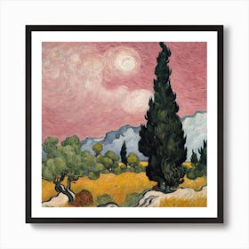 Pink Sky Van Gogh Style Art Print