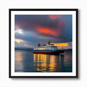 Ferry At Sunset 3 Art Print