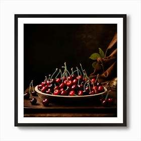 Cherry On A Plate Art Print