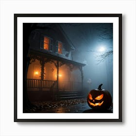 Fog Holiday Greeting Scarey Evil Dark Ominous Leaf Stripes Haunting Wood Carving Flames (23) Art Print