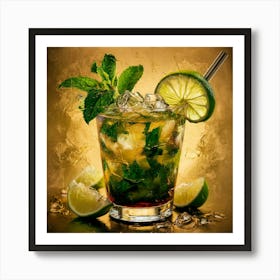 Mojito Cocktail On A Gold Background Art Print