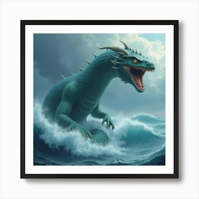 Giant Sea Serpent Emerging From Stormy Ocean Waves 1 Art Print