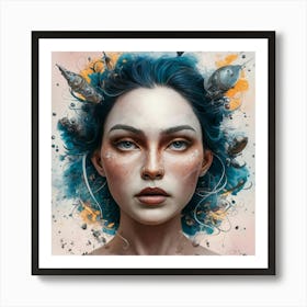 Girl With Blue Hair 10 Art Print