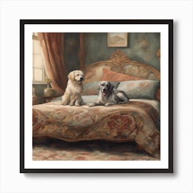 Two Dogs On A Bed Dog On Bed Painting ( Bohemian Design ) Art Print