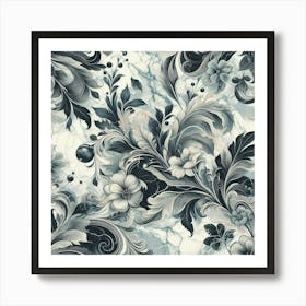 Floral Pattern In Black And White Art Print