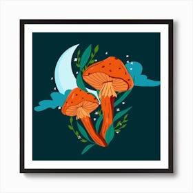 Magic Moonlight Mushroom Square Art Print