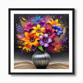 Colorful Flowers In A Vase 3 Art Print