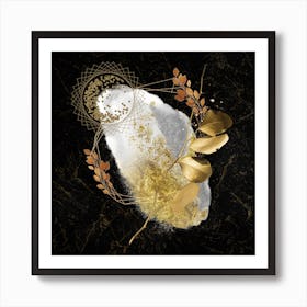 Luxurious White and Gold Leaf Art Print