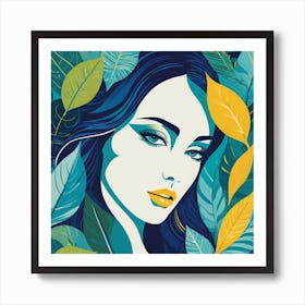 Illustration Of A Woman With Leaves Art Print