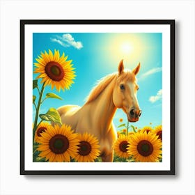 Horse In Sunflower Field 26 Art Print