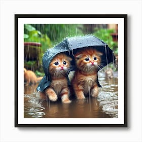 Cute Kittens In The Rain 1 Art Print