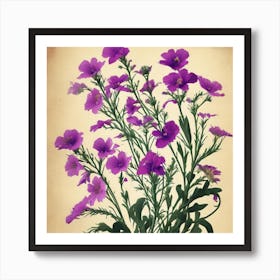 Flax3 Floral Botanical Vintage Poster Flower Art Print Purple Flowers Art Print