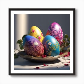 Painted Easter Eggs with Miniature Roses Art Print