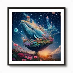 Firefly Colossal Whale, Floating, Sky, Stars, Constellations, Transforming, Flowers, Lush Garden, Ma (10) Art Print