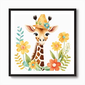 Floral Baby Giraffe Nursery Illustration (9) 1 Art Print