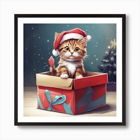 Christmas Kitten In A Gift Box Art Print