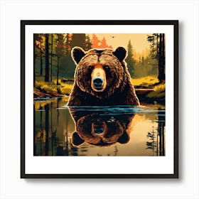 Bear In The Water Art Print