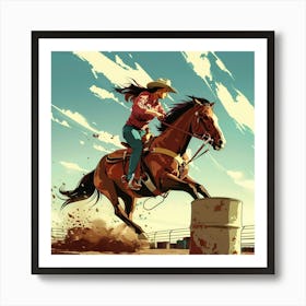 Cowgirl Jumping Barrel Art Print