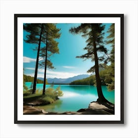 Blue Lake With Trees Art Print