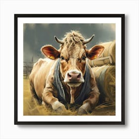 Cow In Hay 1 Art Print