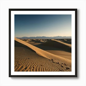 A Vast Desert With Rolling Sand Dunes Under A Clear Blue Sky Art Print