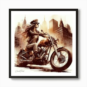 Rockabilly Girl On A Motorcycle Art Print