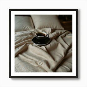 Cup Of Coffee On A Bed Art Print