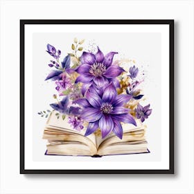 Purple Flowers On An Open Book Art Print