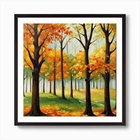 Forest In Autumn In Minimalist Style Square Composition 206 Art Print