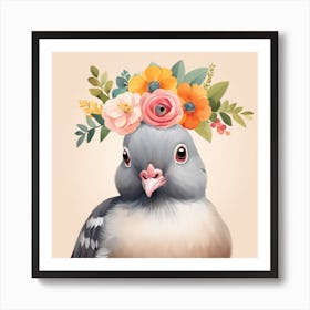 Floral Baby Pigeon Nursery Illustration (43) Art Print