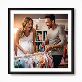 Happy Couple Shopping For Baby Clothes Art Print
