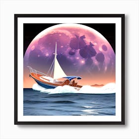 Moonlight Sailboat Art Print