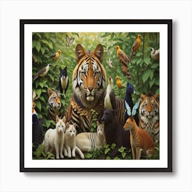 Tiger And Cats In The Jungle Art Print