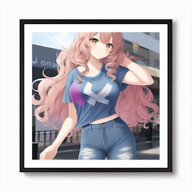 Anime Girl With Pink Hair Art Print