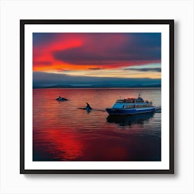 Whales At Sunset Art Print