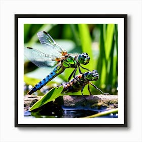 Nature Dragonfly Mating Couple Insect Sitting Duck Pond Lively Dvd Fauna Wild Animal Gras (10) Art Print