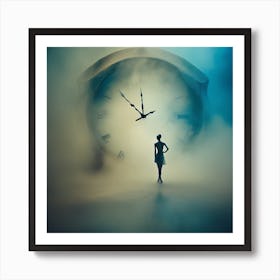 Woman Standing In Front Of A Clock 1 Art Print