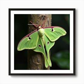 A Delicate Luna Moth Resting On A Tree Trunk 1 Art Print