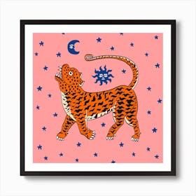 Tiger Temple Stars Pink Square Art Print