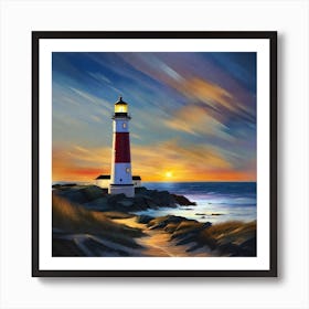 Lighthouse At Sunset Art Print