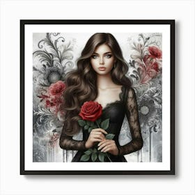 Girl With A Rose 1 Art Print