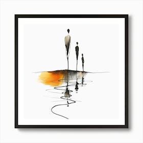 Three People Standing In Water with reflection - Line Art, city wall art, colorful wall art, home decor, minimal art, modern wall art, wall art, wall decoration, wall print colourful wall art, decor wall art, digital art, digital art download, interior wall art, downloadable art, eclectic wall, fantasy wall art, home decoration, home decor wall, printable art, printable wall art, wall art prints, artistic expression, contemporary, modern art print, Art Print