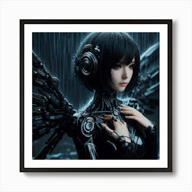 Robot Girl In Rain Art Print