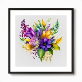 Watercolor Mardi Gras Flower Bouquets 6 Art Print