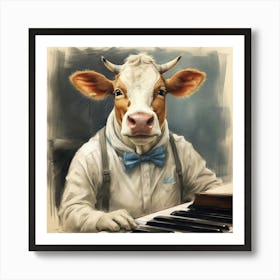 Cow Playing Piano 8 Art Print