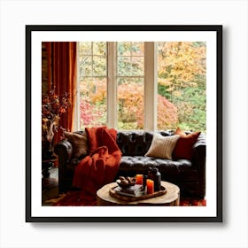 Autumn Living Room Embracing The Essence Of Comfort With A Palette Of Warm Oranges Reds And Golds (6) Art Print