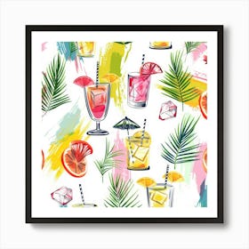 Seamless Pattern With Tropical Drinks 15 Art Print