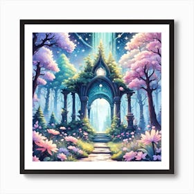 A Fantasy Forest With Twinkling Stars In Pastel Tone Square Composition 414 Art Print