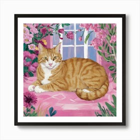 Napping Ginger Cat In Pink Garden Room Art Illustr 8dxh8lp9rlmraxczeuk10g Vgjrbjeescoi21xuns6fxg Art Print