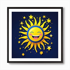 Lovely smiling sun on a blue gradient background 89 Art Print